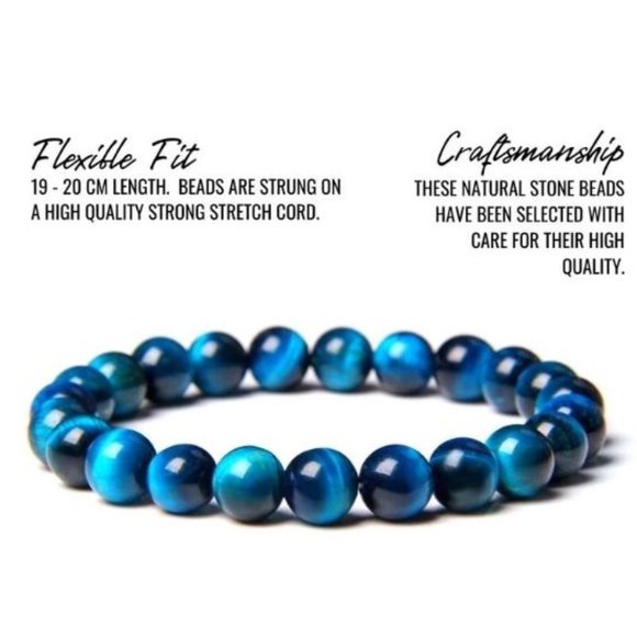 10mm Blue/Green Tiger Eye Beaded Stretch Bracelet - Anxiety Relief - Picture 5 of 10